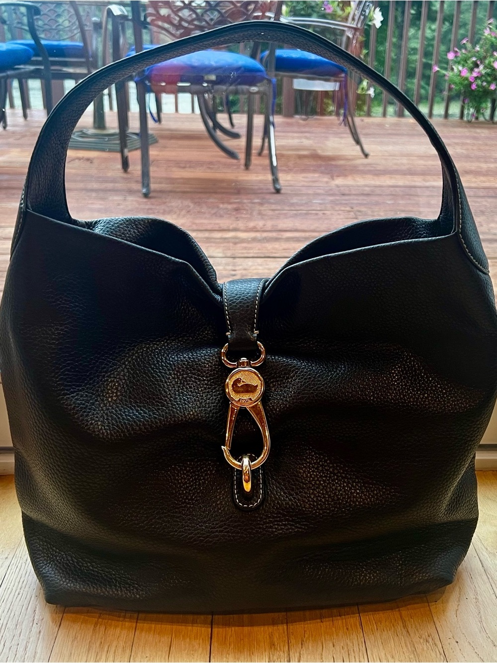 Dooney & Bourke Black Leather Shoulder Hobo with Gold Hardware/pebbled leather